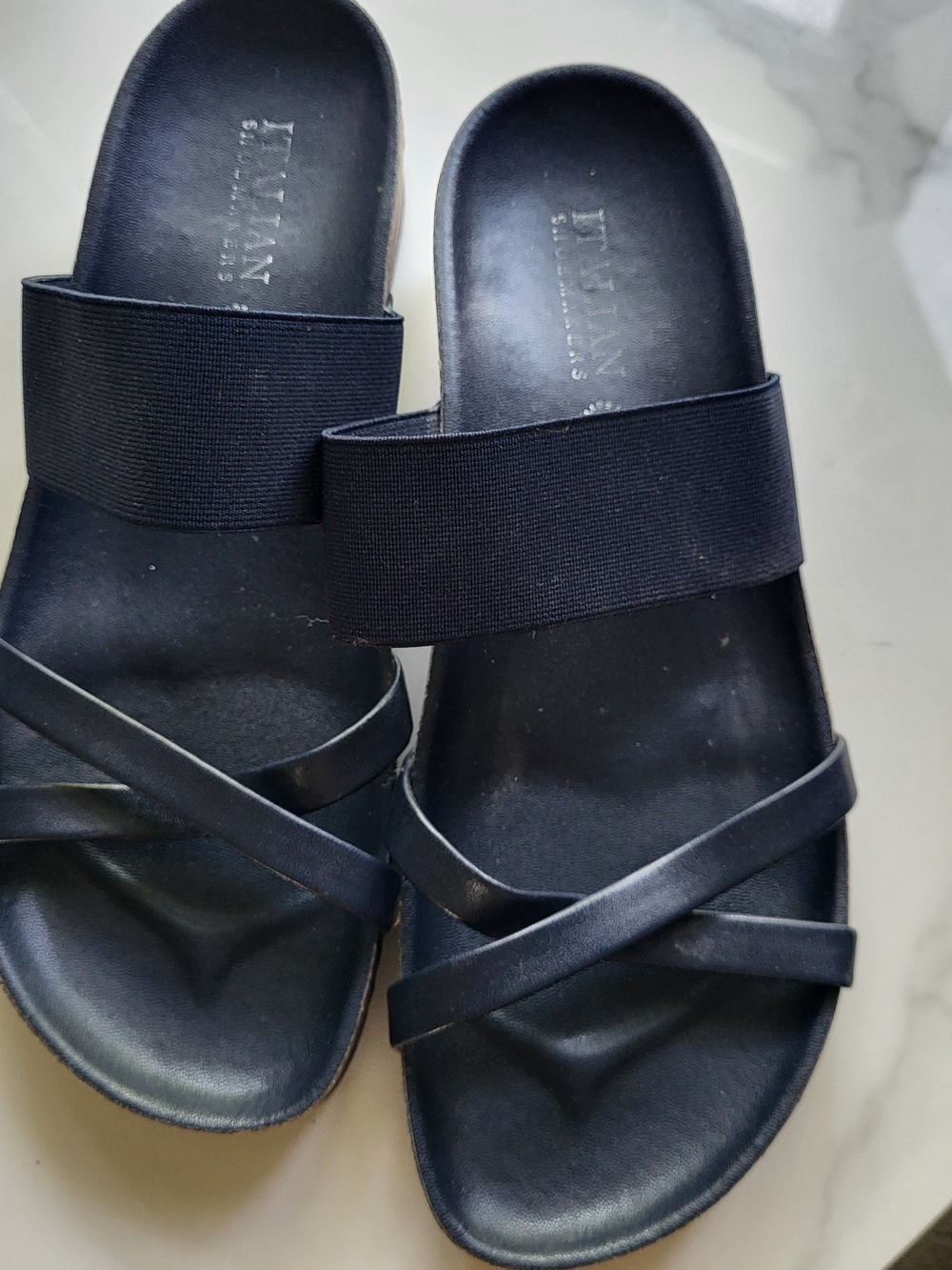 Italian ShoeMAKERS NAVY FAUX Leather Slide Sandals